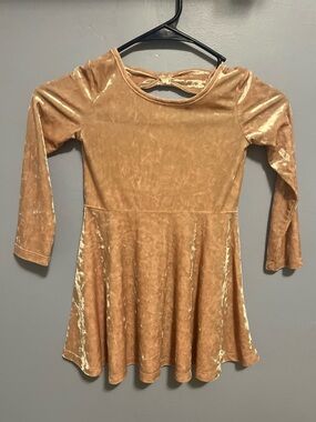 The Children's Place Velvet Long Sleeve Skater Dress in Tan Gold